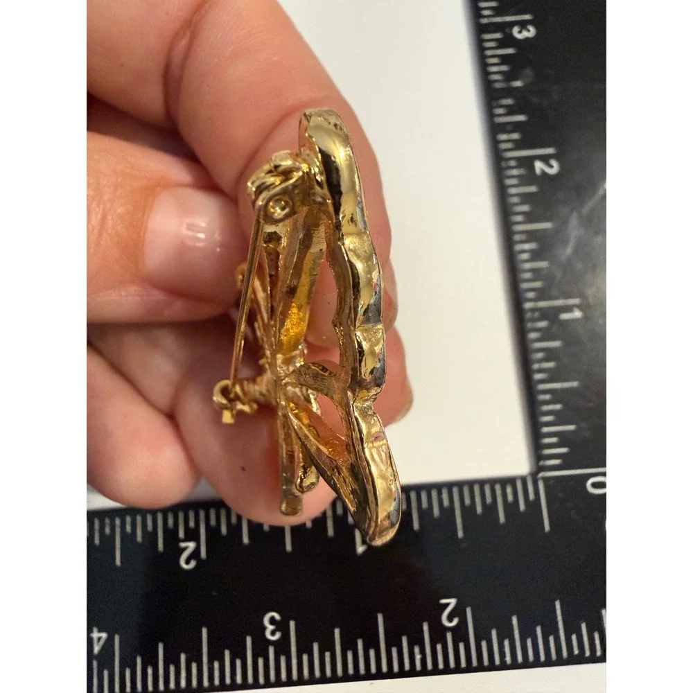 Gold Tone Rhinestone Butterfly Brooch Pin‎ Vintage Style Insect Jewelry